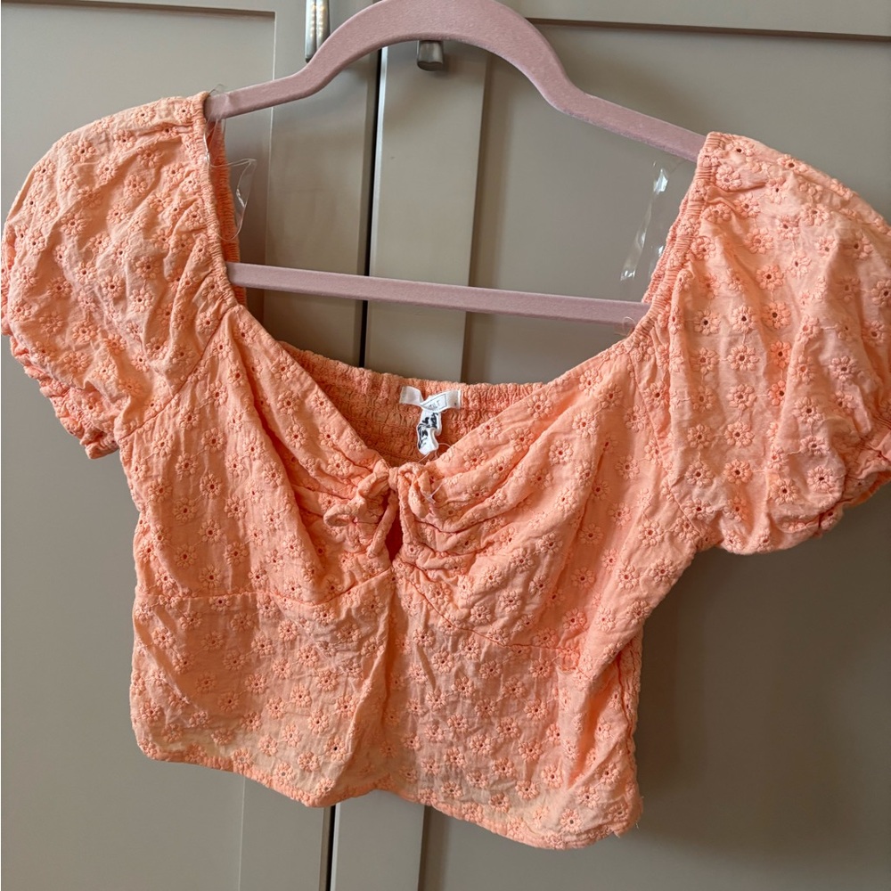 Orange Eyelet Puff Sleeve Top